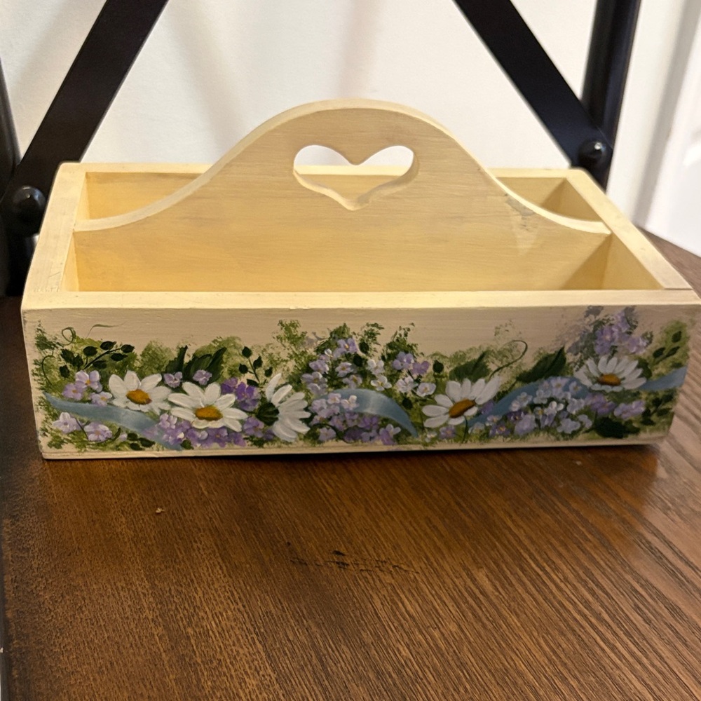 Floral Wooden Organizer with Handle